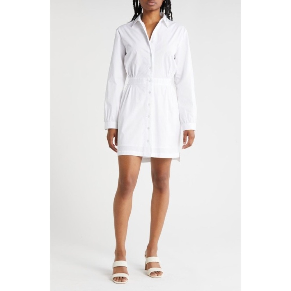 Rachel Parcell White Button Front Elastic Waist Shirt Dress Small